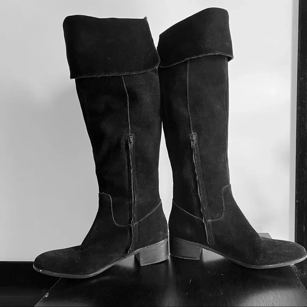 Steve Madden Tyga Suede Leather Black Over the Knee Boots 1.75” Block Heel Sz. 8